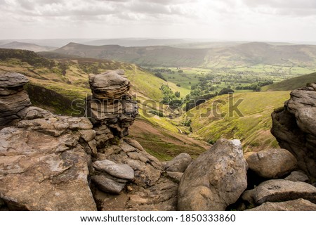 Hope Valley and Mam Tor taken from Kinder Scout - The Peak District National Park, England, UK Royalty-Free Stock Photo #1850333860