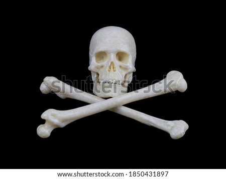 human skull and crossed bones on a black background, a sign stop, be careful, dangerous.