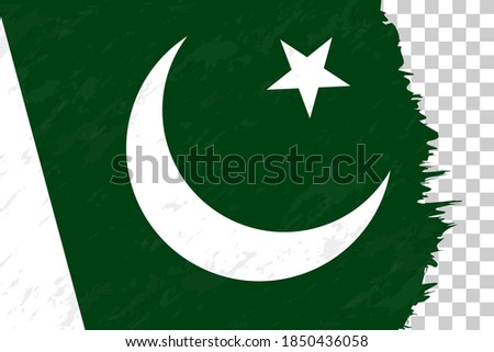Horizontal Abstract Grunge Brushed Flag of Pakistan on Transparent Grid. Vector Template.