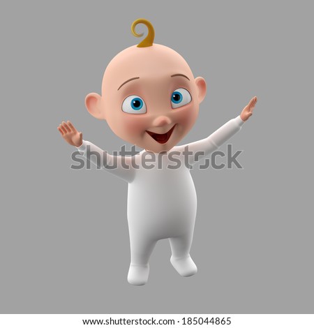3d funny character, sweet blue-eyed baby boy icon, smiling cartoon child in white outfit isolated