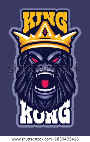 KING KONG Gorilla head mascot illustration with gold crown for sports and esports logo Premium Vector