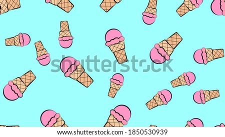 Pink ice cream seamless pattern on white background.
