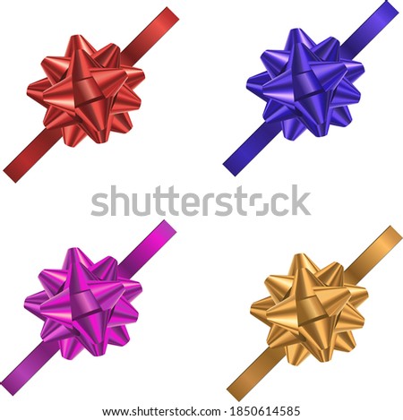 Bows Multi-colored. Set of realistic holiday gifts bow.  New Year, Christmas, decorative elements for birthday. Vector illustration
