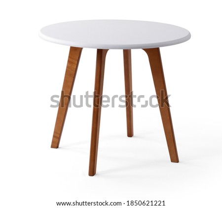 White wooden round dining table. Modern designer, dining table isolated on white background. Series of furniture.
 Royalty-Free Stock Photo #1850621221