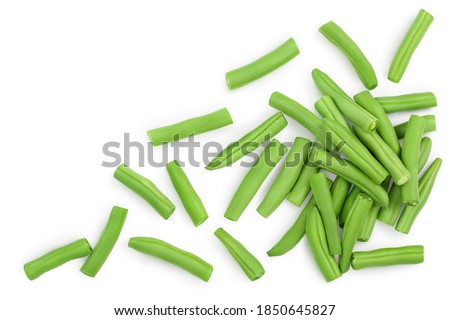 Green beans isolated on a white background with clipping path, Top view with copy space for your text. Flat lay Royalty-Free Stock Photo #1850645827
