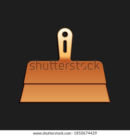 Gold Putty knife icon isolated on black background. Spatula repair tool. Spackling or paint instruments. Long shadow style. Vector.