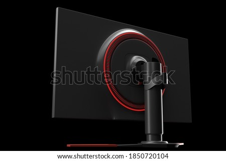 Backlit of back side of professional display for gamers and designers isolated on black with clipping path. 3d rendering concept of games streaming