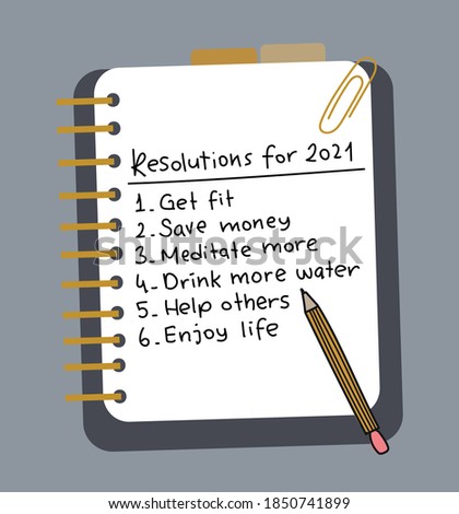 Resolutions for 2021 list concept design with agenda and pencil Royalty-Free Stock Photo #1850741899