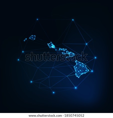 Hawaii state USA map glowing silhouette outline made of stars lines dots triangles, low polygonal shapes. Communication, internet technologies concept. Wireframe futuristic vector illustration
