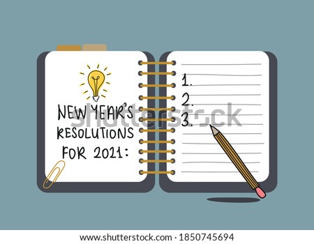 New year's resolutions blank list on notebook with light bulb drawing Royalty-Free Stock Photo #1850745694