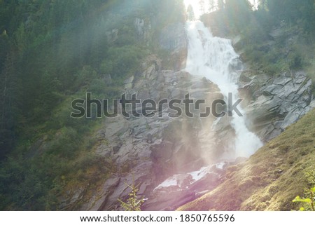 Landscape photography of Krimml waterfalls in sunshine