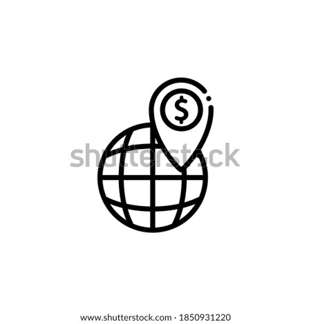 globe pin thin line vector icon. Flat, vector, outline, minimalist location pointer icon on white background.