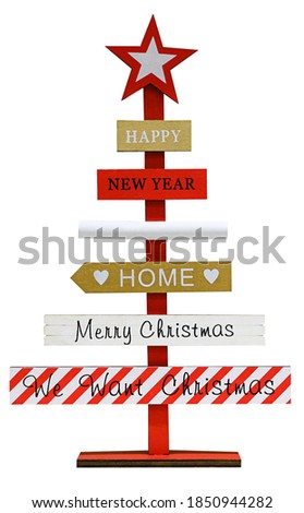 Wooden Christmas tree on white background. High quality photo