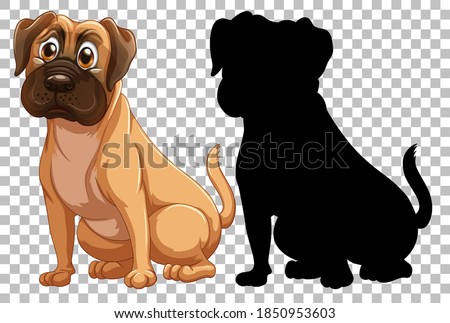 Boxer dog and its silhouette illustration