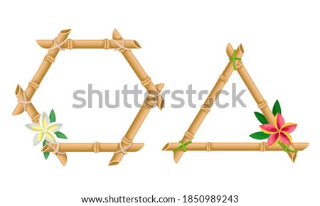 Frames of Corded Bamboo Sticks Decorated with Tropical Plant Vector Set