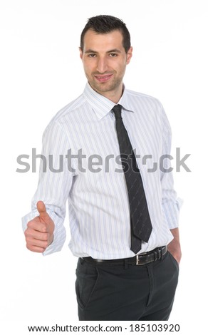 Business man with up thumbs