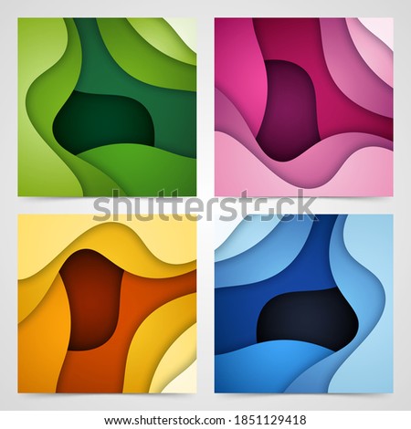 Set of 3D abstract background and paper cut shapes, vector illustration