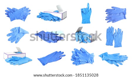 Set of medical gloves on white background. Banner design Royalty-Free Stock Photo #1851135028