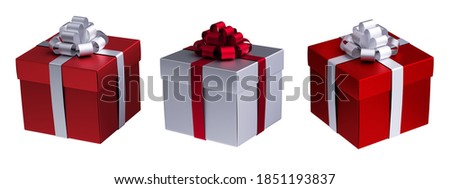 3d render, set of square gift boxes with ribbon, Christmas holiday clip art isolated on white background