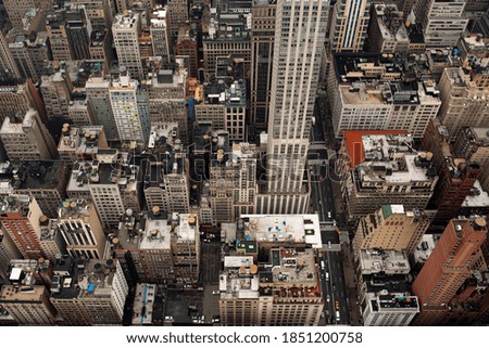 Top down view of streets and buildings in New York City