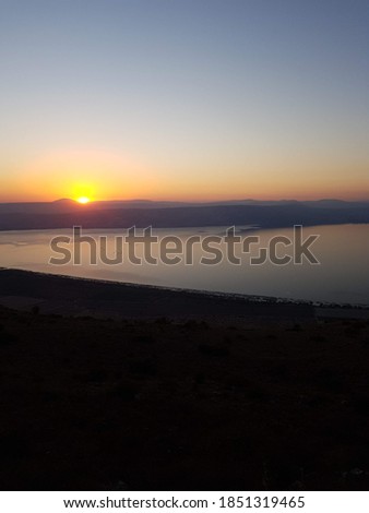 Epic Sunset over The Sea Of Galilee And Golan Heights, Israel