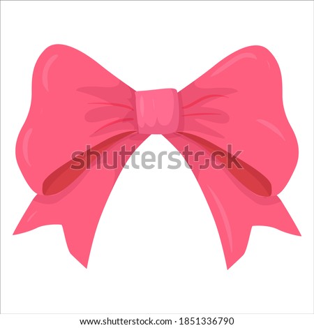 beautiful pink bow drawn in cartoon style. fashion elements and Holiday dressing items, beauty, gift and birthday decorative ribbons. Vector illustration isolated on white background.