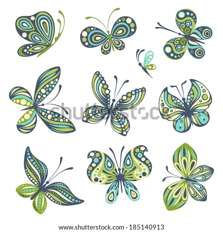 Set of butterflies. Ten butterflies isolated on white background