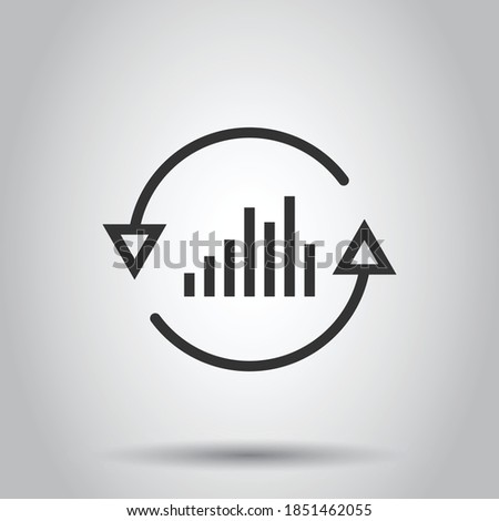 Growing bar graph icon in flat style. Increase arrow vector illustration on white isolated background. Infographic progress business concept.