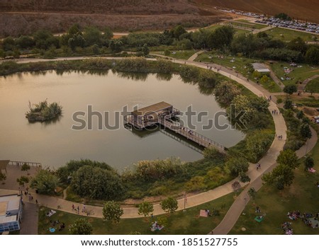Aerial view of the Hod Hasharon Lake Park, Israel