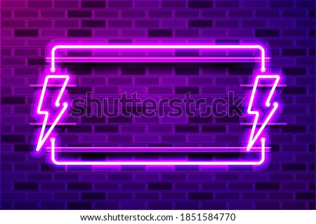 Flash sale glowing neon lamp sign. Realistic vector illustration. Purple brick wall, violet glow, metal holders.