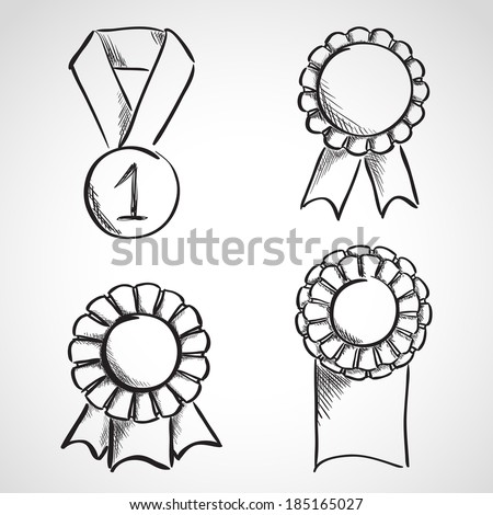 Set of sketch prize ribbons. Hand drawn illustration Royalty-Free Stock Photo #185165027