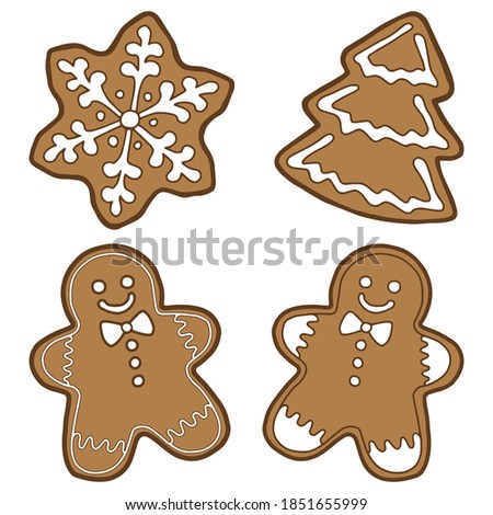Vector illustration. Hand drawing Christmas art. Festive decorations.  Minimalistic line art. Gingerbread.