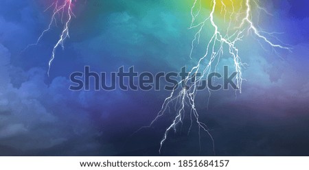 Lightning, thunder cloud dark cloudy sky. Copy space for your text