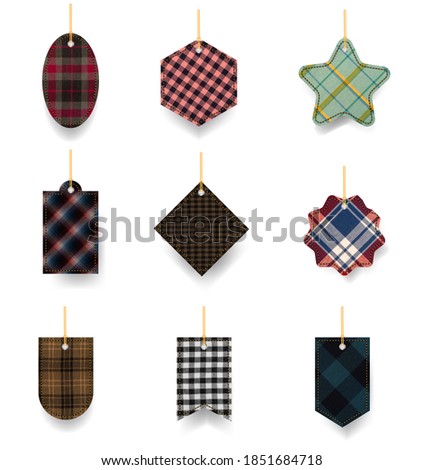Fabric plaid price tags labels collection sale banners design, Isolated on white background
