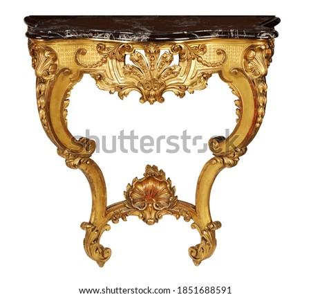 Marble top gold ornate side table with clipping path 