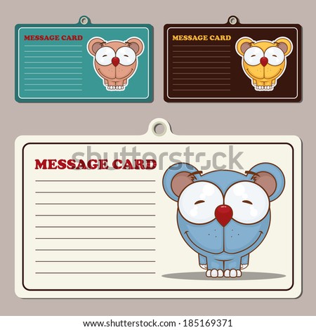 Set of tags with funny cartoon bear. Vector illustration.