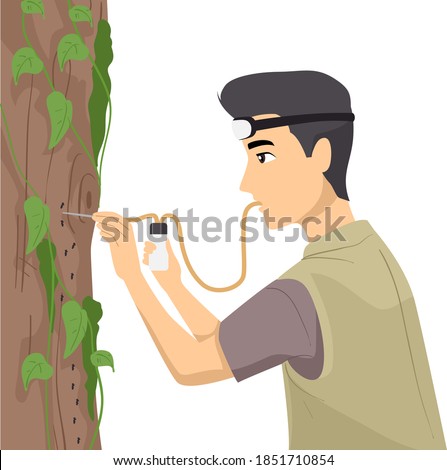 Illustration of a Teenage Guy Using an Aspirator to Collect Insects from Wood