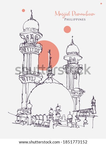 Vector hand drawn sketch illustration of Masjid Dimaukom or the Pink Mosque in the Philippines