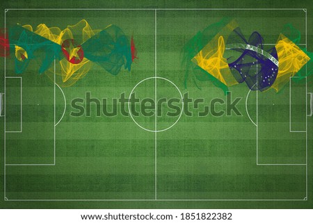 Grenada vs Brazil Soccer Match, national colors, national flags, soccer field, football game, Competition concept, Copy space