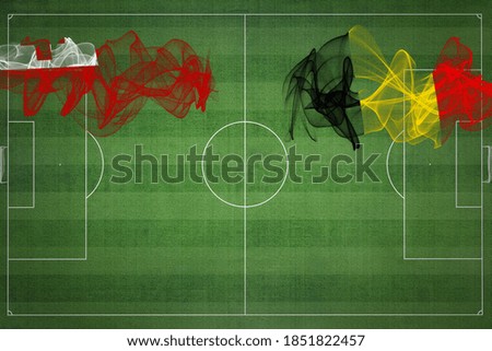 Tonga vs Belgium Soccer Match, national colors, national flags, soccer field, football game, Competition concept, Copy space
