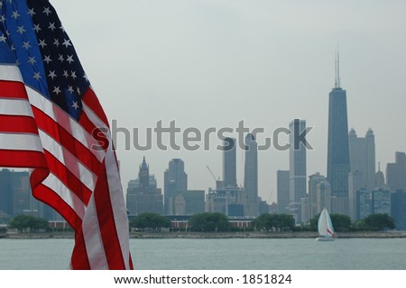 Chicago Skyline with flag