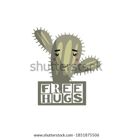 Vector image. Funny image of a cactus. Free hugs.