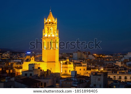 General view on city and cathedral in Reus in evening
