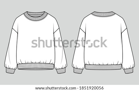 Crew-neck women oversized sweatshirt. Vector technical sketch. Mockup template. Royalty-Free Stock Photo #1851920056