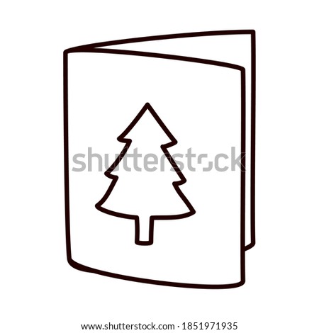 christmas card with pine tree icon over white background, line style, vector illustration