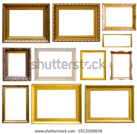 a lot of rectangular golden frame for photo on isolated background