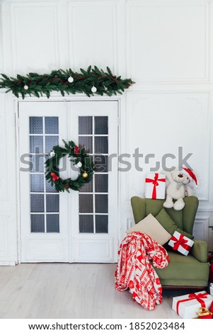 New Year's Background Christmas Tree decor interior postcard