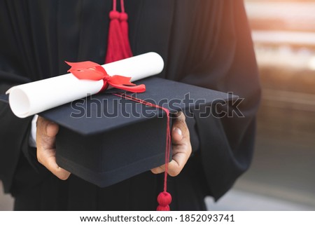 Close up picture. graduation hats during the graduation ceremony success of University,Celebrate graduation.