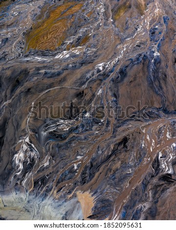 Ajka, Hungary - Aerial view of the famous red mud disaster site, abstract lines, surreal landscape, icelandic feeling.
