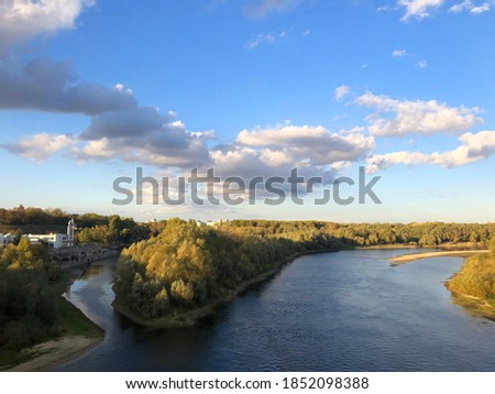 View of the city and the Desna river from the pedestrian bridge in Chernihiv